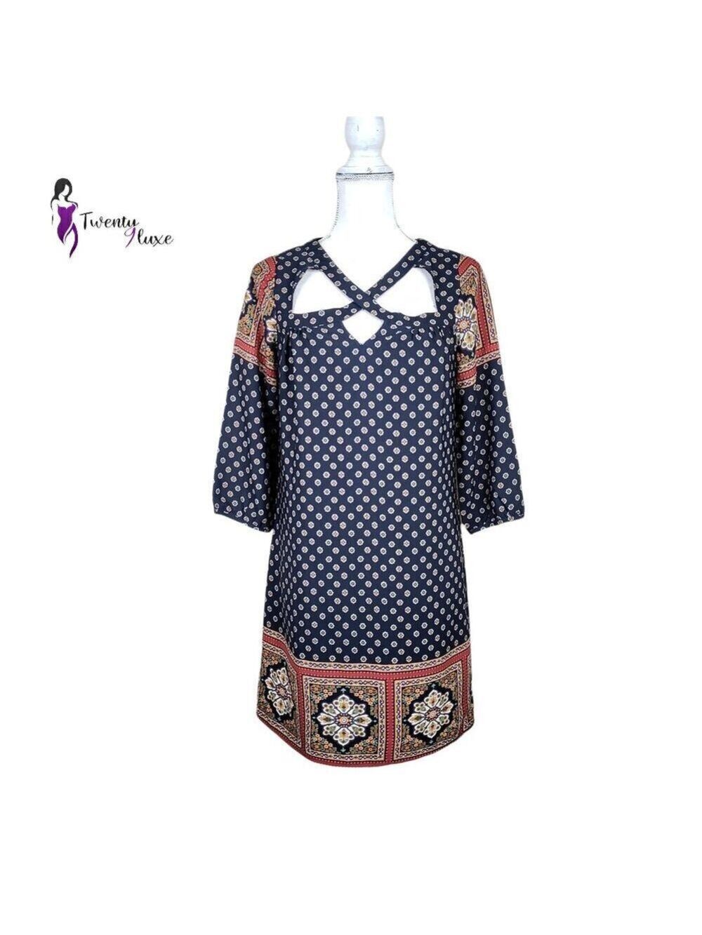 Skies Are Blue Women's Dark Blue Boho Mini Crossfront Dress Size XS